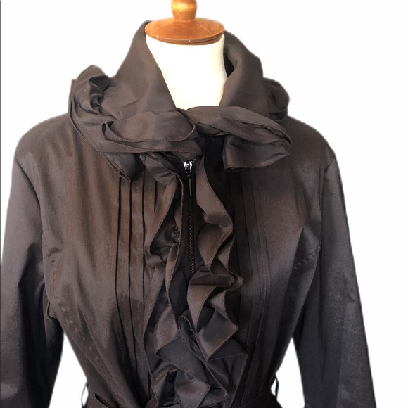 Dons Collection Ruffled Black Taffeta Coat - M - Picture 6 of 8